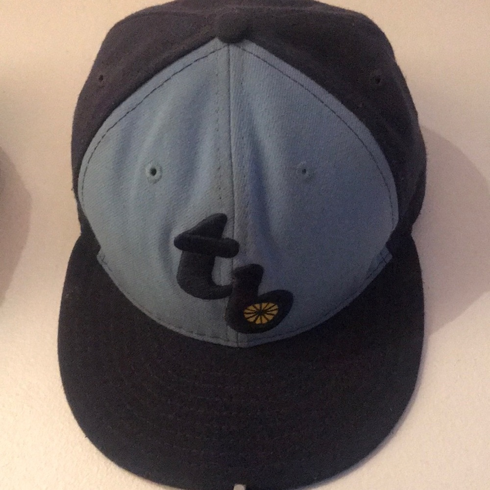 Game Worn Tampa Bay alternate powder blue and yellow MLB hat SZ 7 and 1 quarter